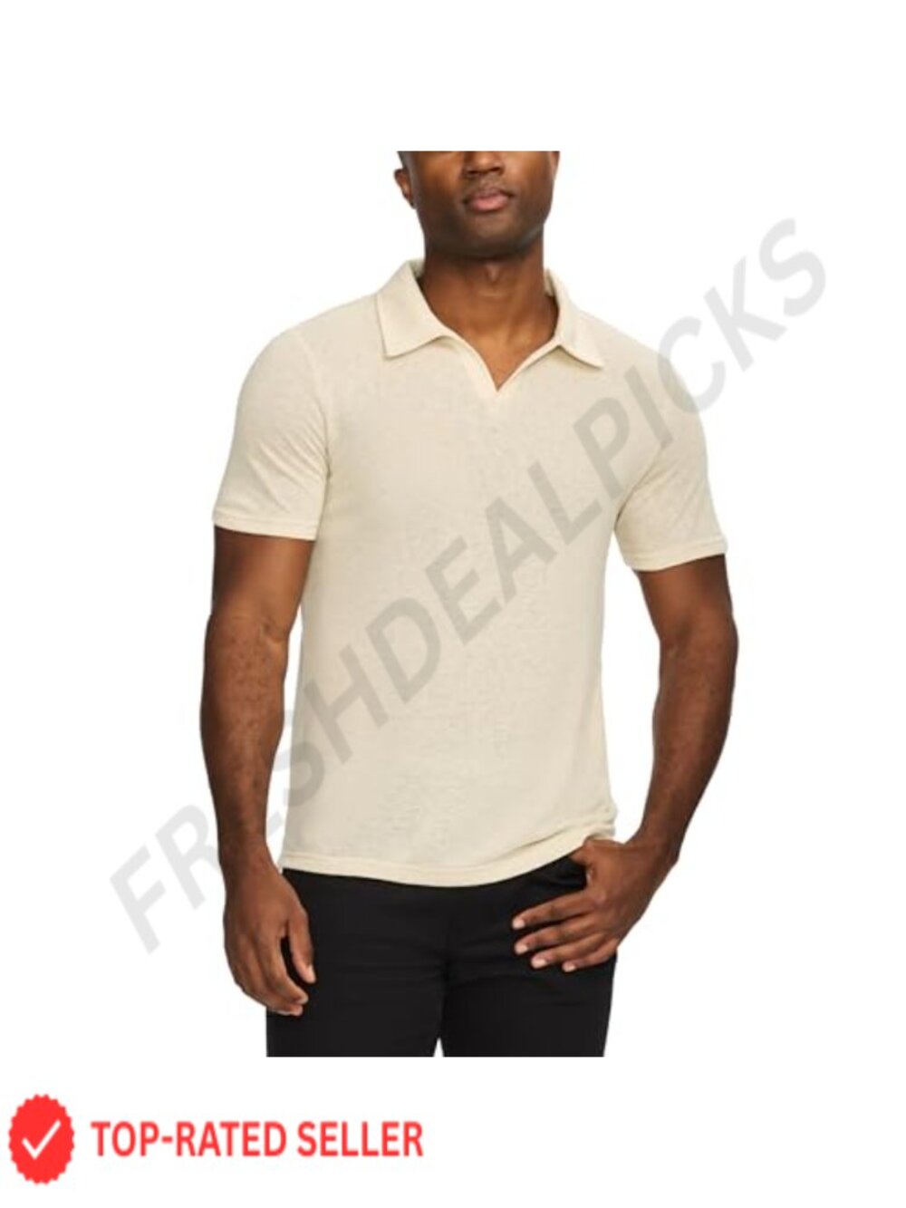 Men's Short Sleeve Linen Blend Johnny Collar Knit Polo